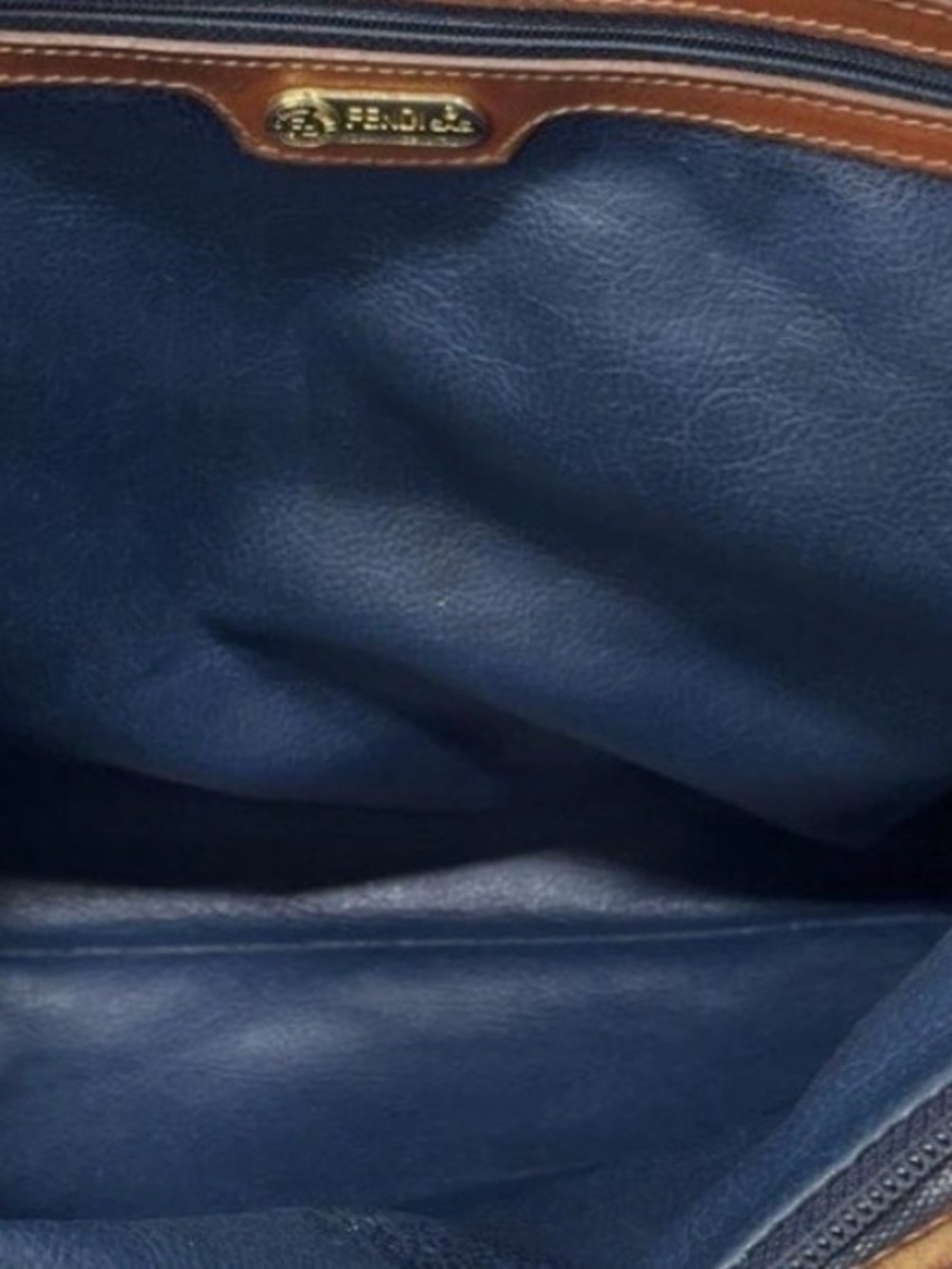 Fendi Navy and Cream Striped Canvas Tote with Brown Leather Trim - Picture 3 of 4